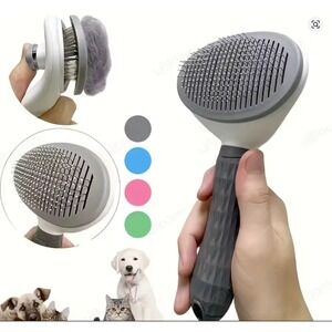 Self Cleaning Slicker Brush for Dogs and Cats Gray White One Click Hair Removal